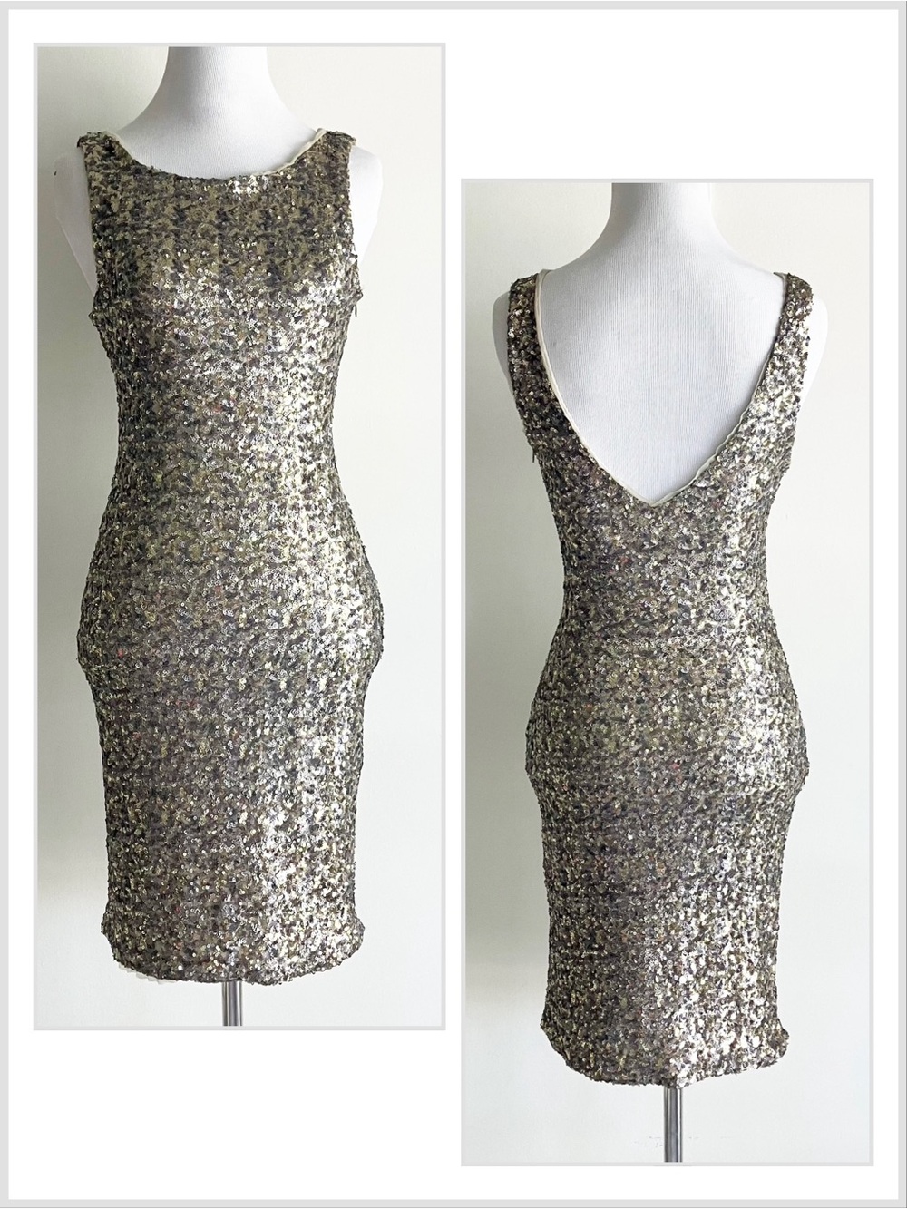 Zara Trafaluc XS Sequined Dress Sleeveless Mini Silver Gold Minidress Short